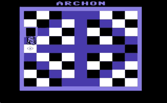 En gif med en gul och en lila figur i ett spel – Commodore 64.